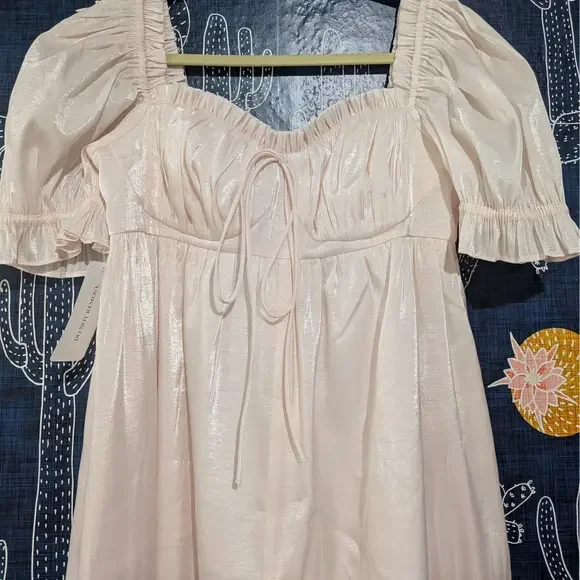 NEW Selkie Seashell Wide Leg Puff Sleeve Jumpsuit Light Pink Women's Size Small - Picture 5 of 11
